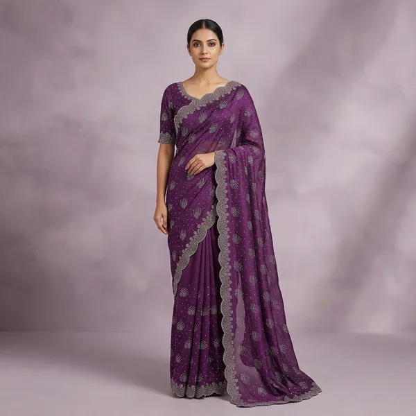 Purple_Chiffon_Embroidered_Banarasi_Saree_For_Women