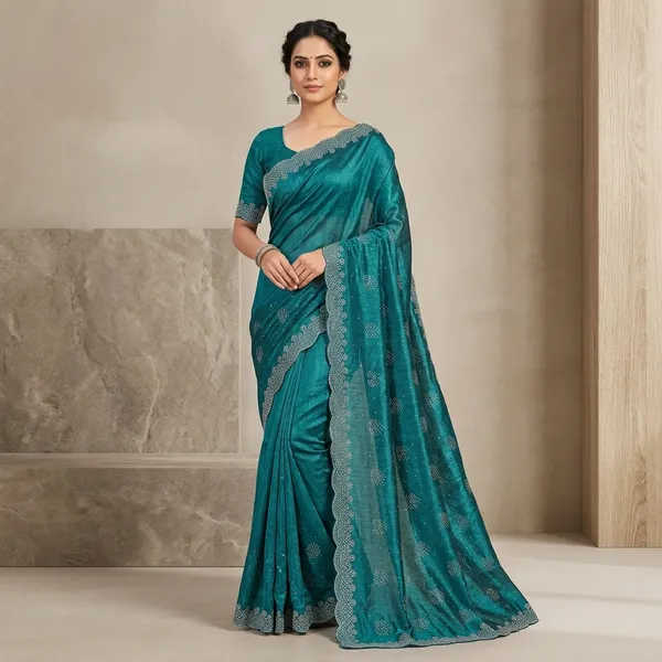 Teal_Blue_Chiffon_Embroidered_Saree_For_Women