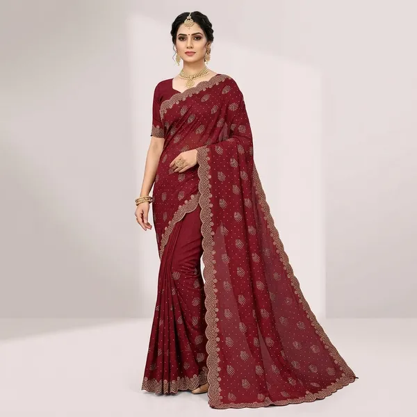 Maroon_Chiffon_Embroidered_Banarasi_Saree_For_Women