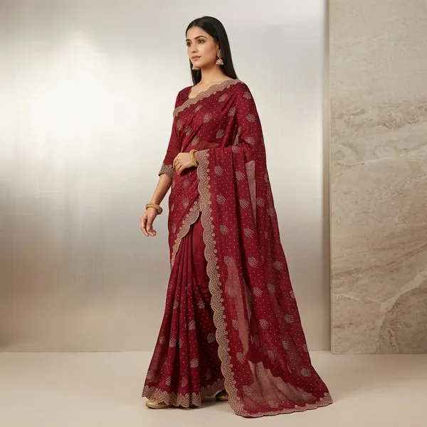 Maroon_Chiffon_Embroidered_Banarasi_Saree_For_Women