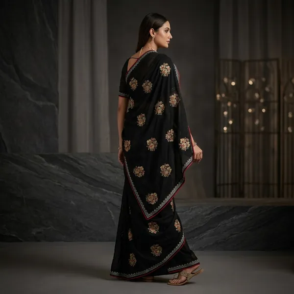 Black_Georgette_Floral_Embroidered_Saree_For_Women