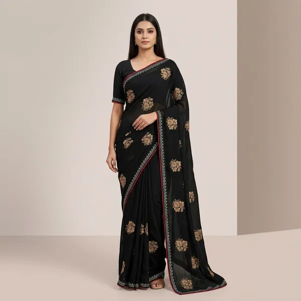 Black_Georgette_Floral_Embroidered_Saree_For_Women