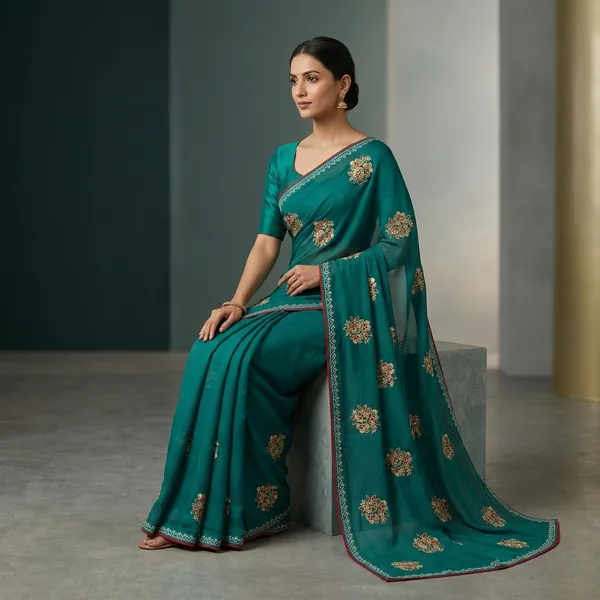 Teal_Georgette_Gota_Patti_Embroidered_Saree_For_Women