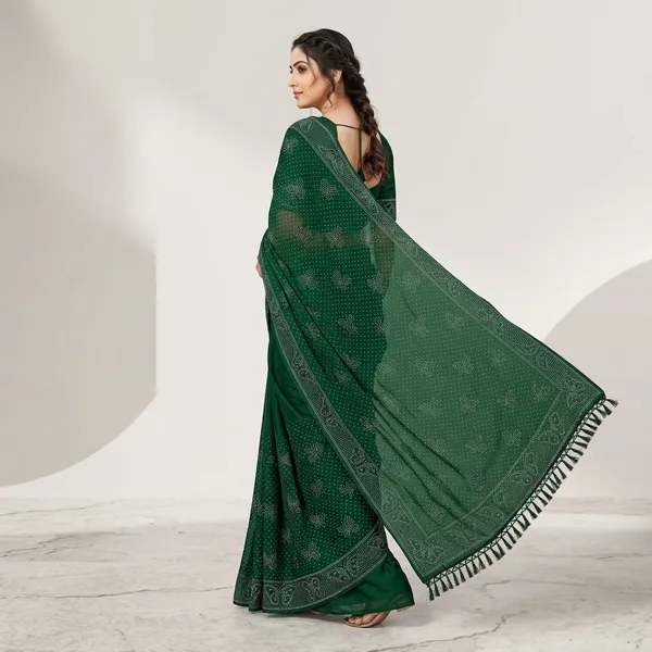 Green_Chiffon_Bandhani_Print_Zari_Border_Saree_For_Women
