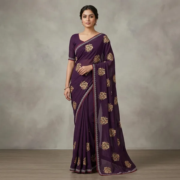 Purple_Georgette_Embroidered_Saree_For_Women