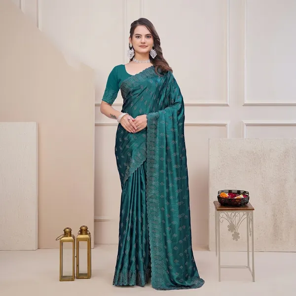 Teal_Chiffon_Embellished_Saree_For_Women
