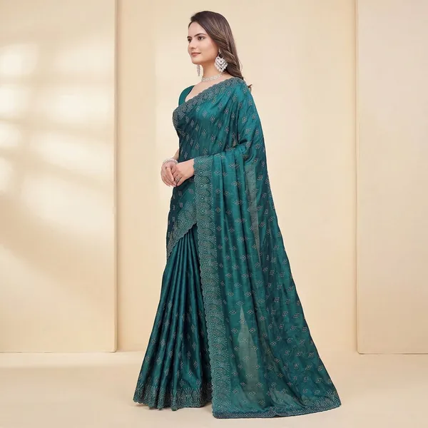 Teal_Chiffon_Embellished_Saree_For_Women