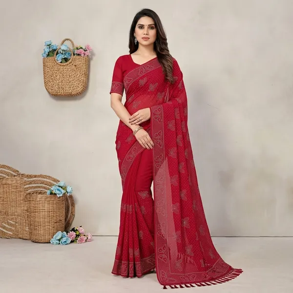 Red_Chiffon_Embellished_Saree_For_Women