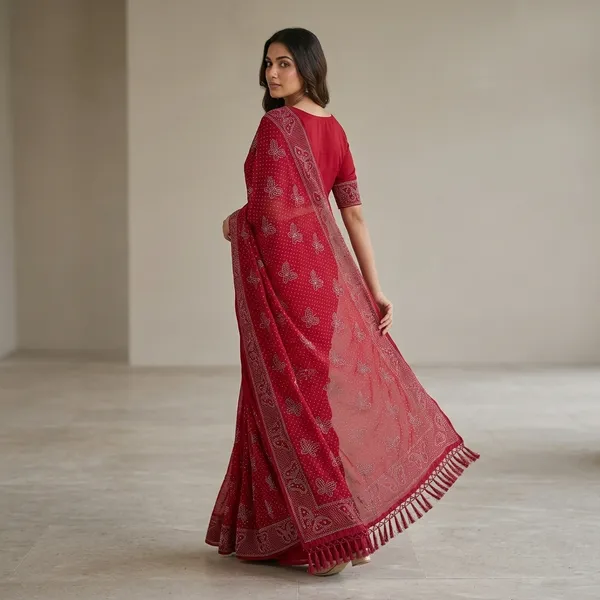 Red_Chiffon_Embellished_Saree_For_Women