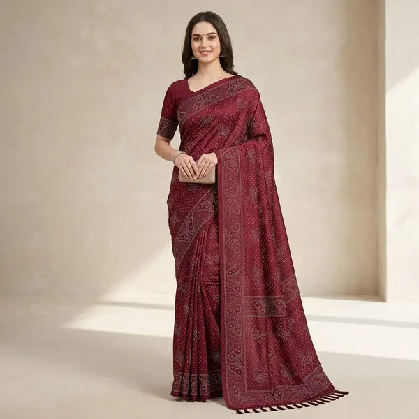 Maroon_Chiffon_Bandhani_Print_Saree_For_Women