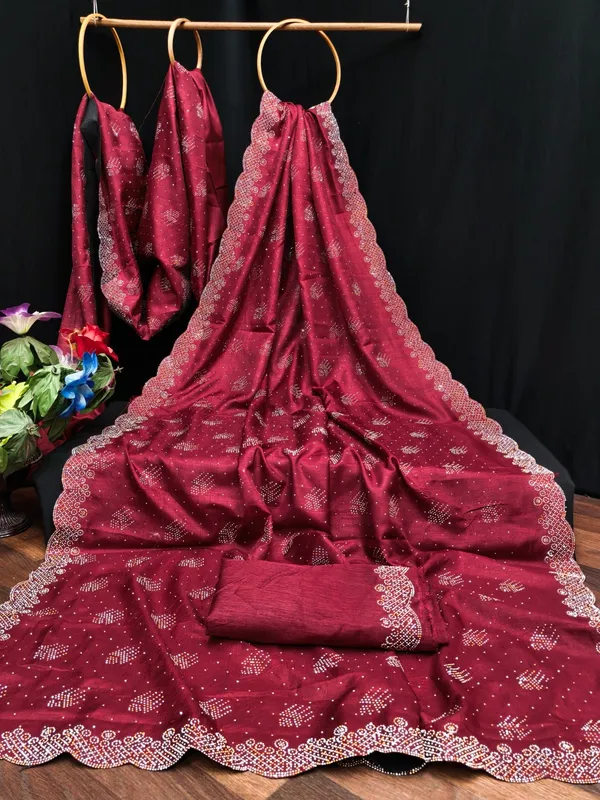 Maroon_Chiffon_Embroidered_Banarasi_Saree_For_Women