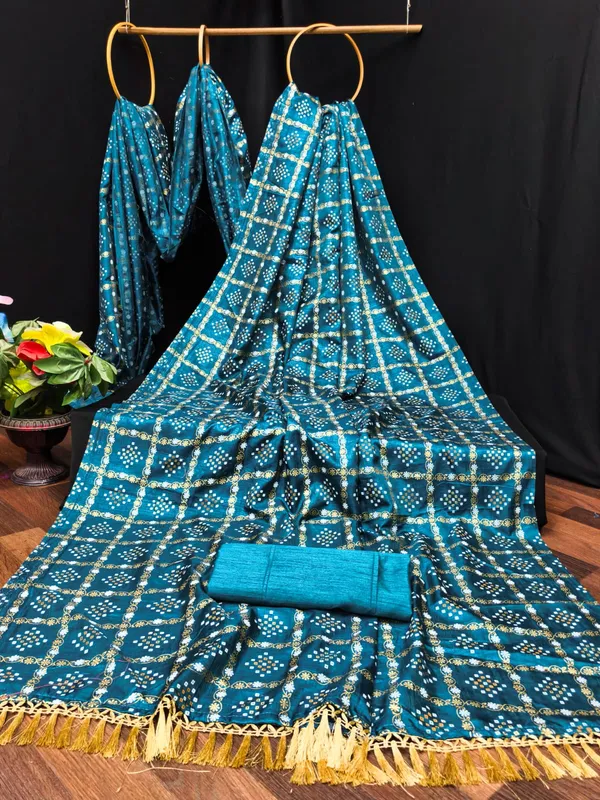 Blue_Chiffon_Bandhani_Print_Saree_For_Women