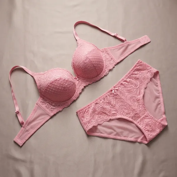Pink_Cotton-Net_Lace_Padded_Lingerie_Set_For_Women