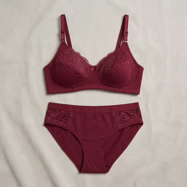Maroon_Cotton-Net_Lace_Trim_Lingerie_Set_For_Women
