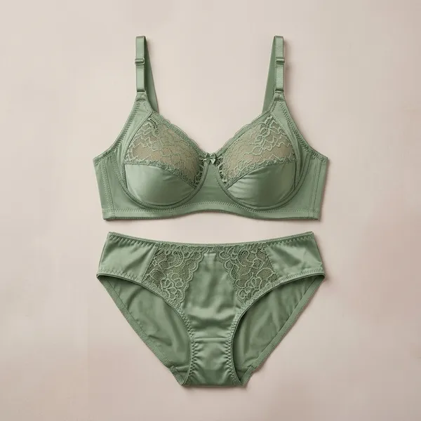 Green_Cotton_Net_Lace_Trim_Lingerie_Set_For_Women