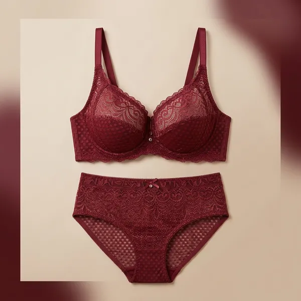 Maroon_Cotton-Net_Lace_Lingerie_Set_For_Women