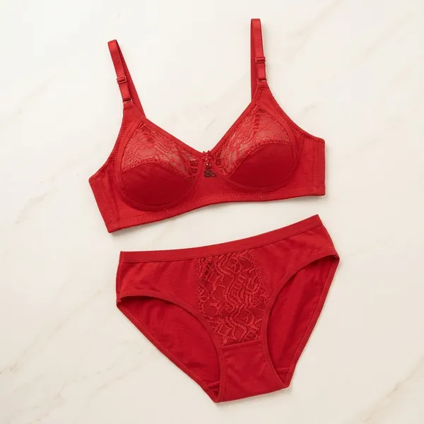 Red_Cotton-Net_Lace_Lingerie_Set_For_Women