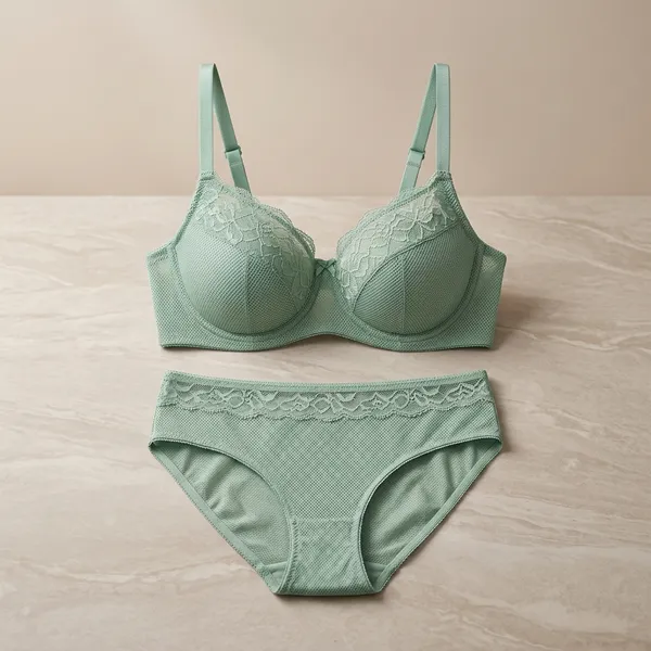 Mint_Green_Cotton-Net_Lace_Trim_Lingerie_Set_For_Women