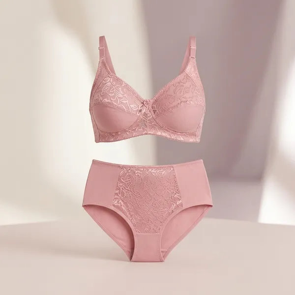 Pink_Cotton-Net_Lace_Soft_Cup_Lingerie_Set_For_Women