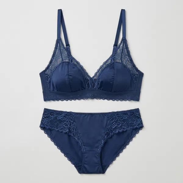 Navy_Blue_Cotton-Net_Lace_Trim_Lingerie_Set_For_Women
