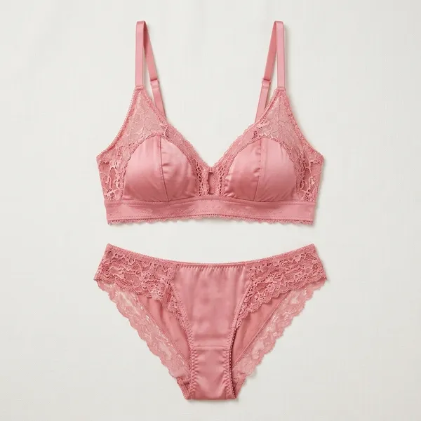Pink_Cotton-Net_Lace_Trim_Bralette_Set_For_Women