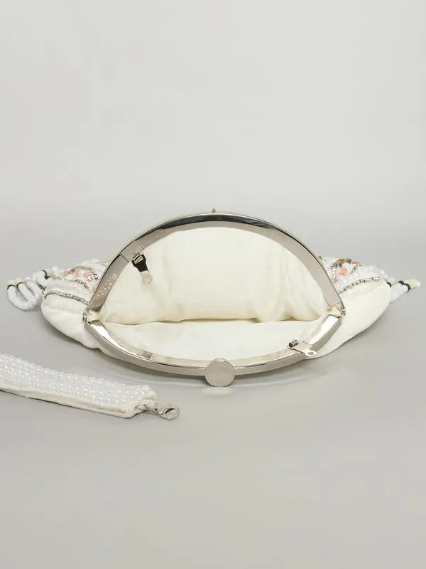 White_Silk_Pearl_Embellished_Drawstring_Potli_Bag_For_Women