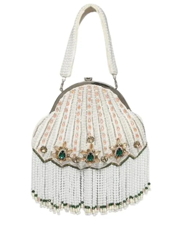 White_Silk_Pearl_Embellished_Drawstring_Potli_Bag_For_Women