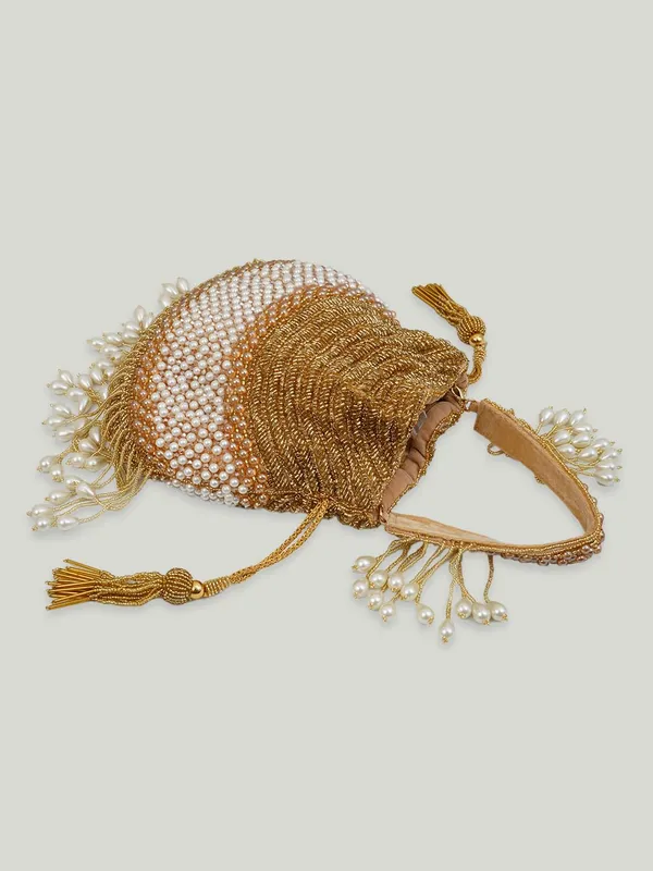 Gold_Silk_Pearl_Golden_Thread_Beaded_Potli_Bag_For_Women