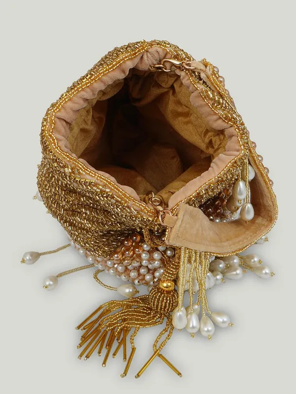 Gold_Silk_Pearl_Golden_Thread_Beaded_Potli_Bag_For_Women