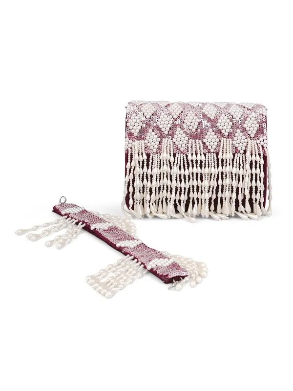 Maroon_Silk_Pearl_Sequin_Fringe_Tassel_Handbag_For_Women