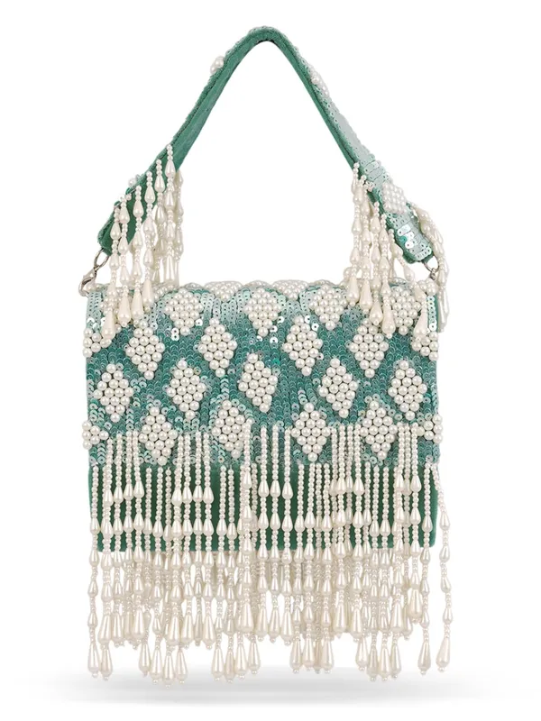 Green_Silk_Pearl_Crystal_Beaded_Premium_Handbag_For_Women