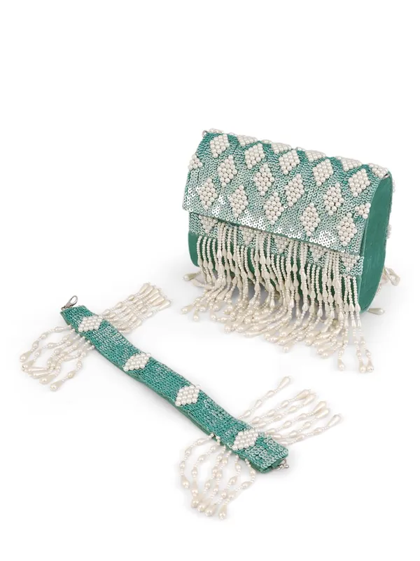 Green_Silk_Pearl_Crystal_Beaded_Premium_Handbag_For_Women