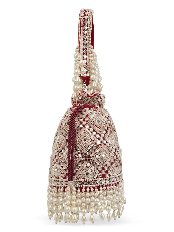 Red_Silk_Mirror_Work_Pearl_Embellished_Potli_Bag_For_Women