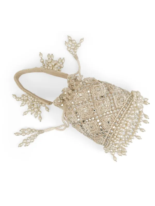 Beige_Silk_Mirror_Work_Pearl_Drawstring_Potli_Bag_For_Women