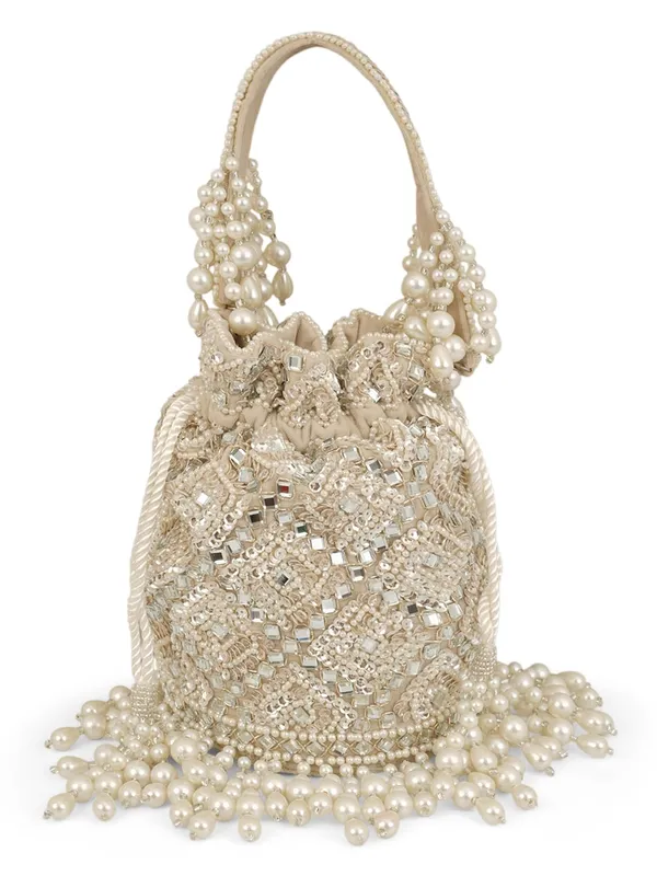 Beige_Silk_Mirror_Work_Pearl_Drawstring_Potli_Bag_For_Women