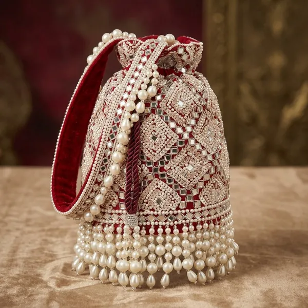 Red_Silk_Mirror_Work_Pearl_Embellished_Potli_Bag_For_Women