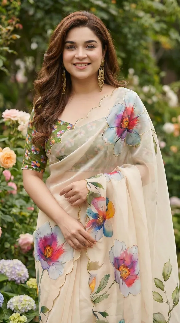 Off_White_Floral_Georgette_Saree_With_Delicate_Hand_Work_&_Blouse_Piece