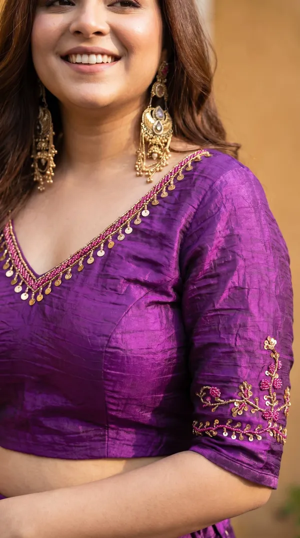 Deep_Purple_Space_Silk_Saree_with_Handwork_&_Blouse_Piece