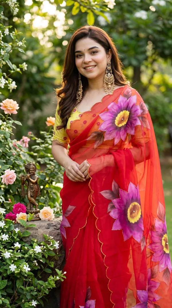 Crimson_Red_Floral_Georgette_Saree_With_Delicate_Hand_Work_&_Blouse_Piece