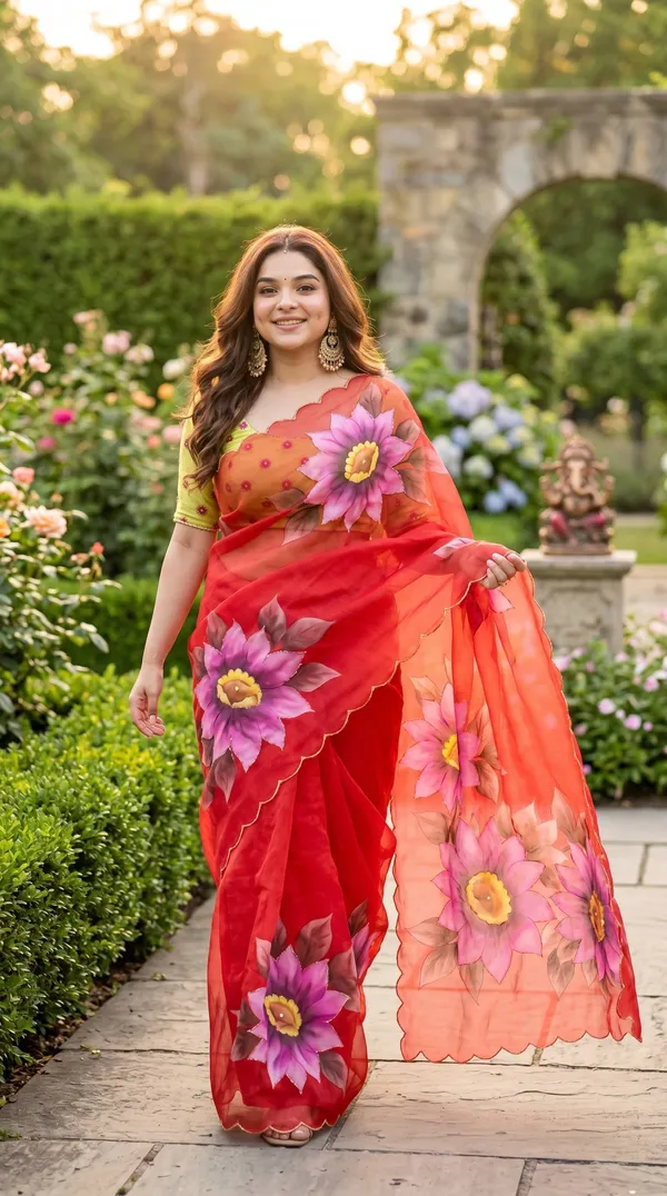 Crimson_Red_Floral_Georgette_Saree_With_Delicate_Hand_Work_&_Blouse_Piece