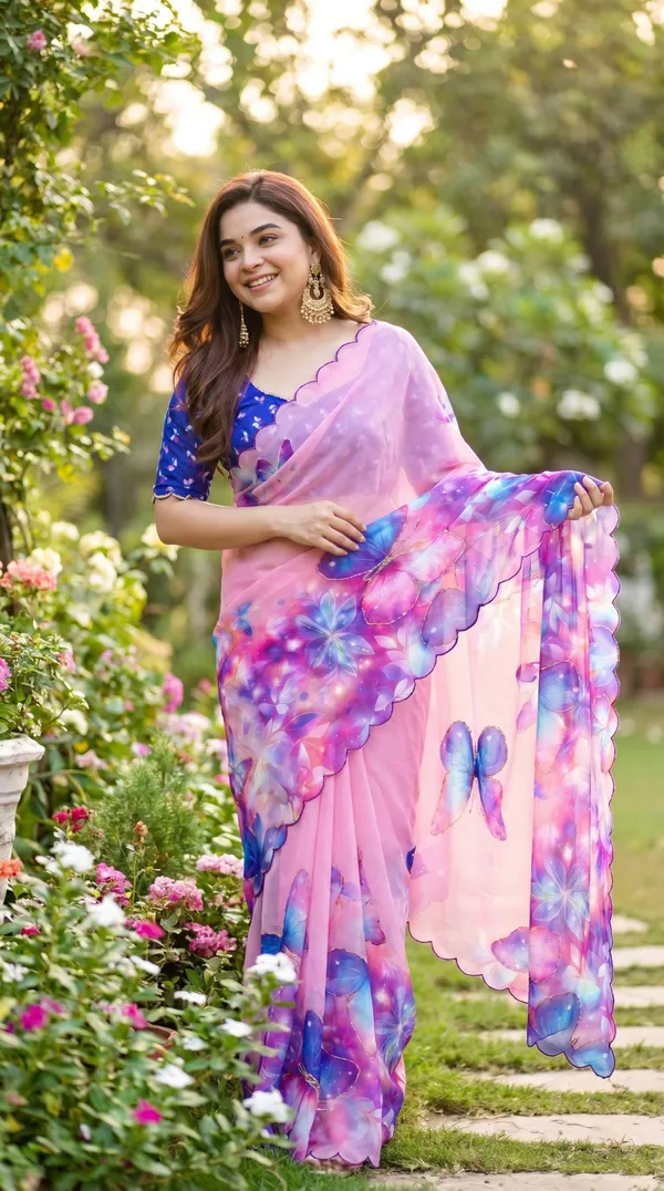 Pink_Purple_Floral_Georgette_Saree_With_Delicate_Hand_Work_&_Blouse_Piece