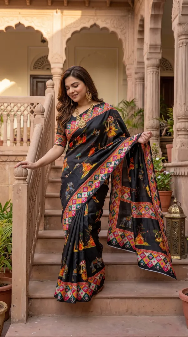 Black_Soft_Crepe_Satin_Saree_with_Handwork_&_Blouse_Piece