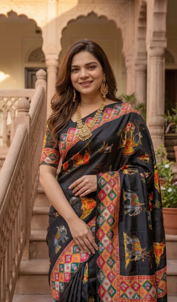 Black_Soft_Crepe_Satin_Saree_with_Handwork_&_Blouse_Piece