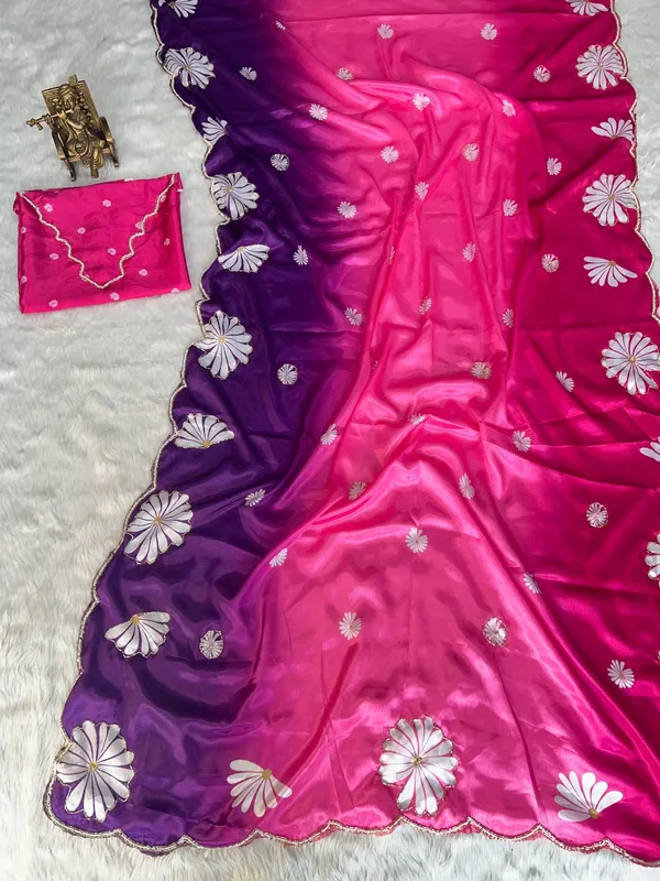 Berry_Splash_Chinon_Silk_Saree_With_Hand_Work_&_Blouse_Piece