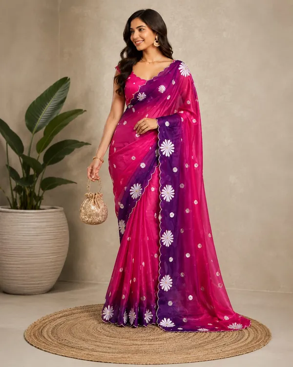 Berry_Splash_Chinon_Silk_Saree_With_Hand_Work_&_Blouse_Piece