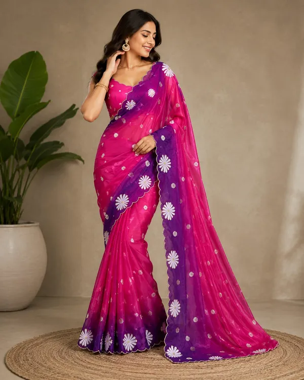 Berry_Splash_Chinon_Silk_Saree_With_Hand_Work_&_Blouse_Piece