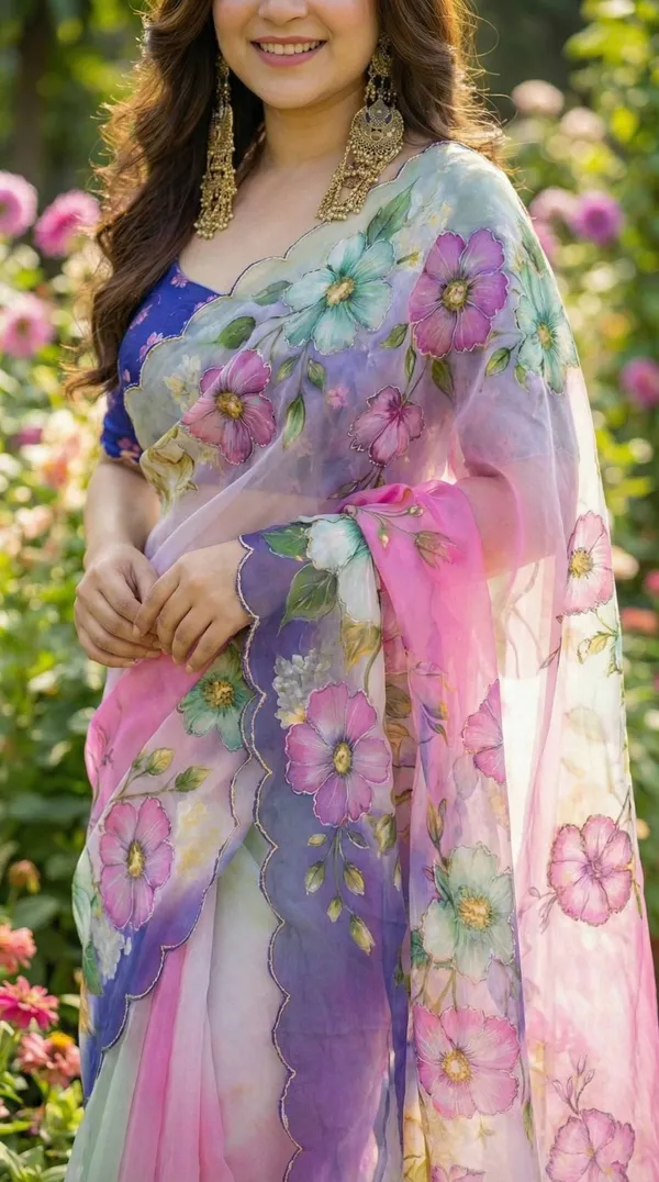 Pastel_Floral_Georgette_Saree_With_Delicate_Hand_Work_&_Blouse_Piece