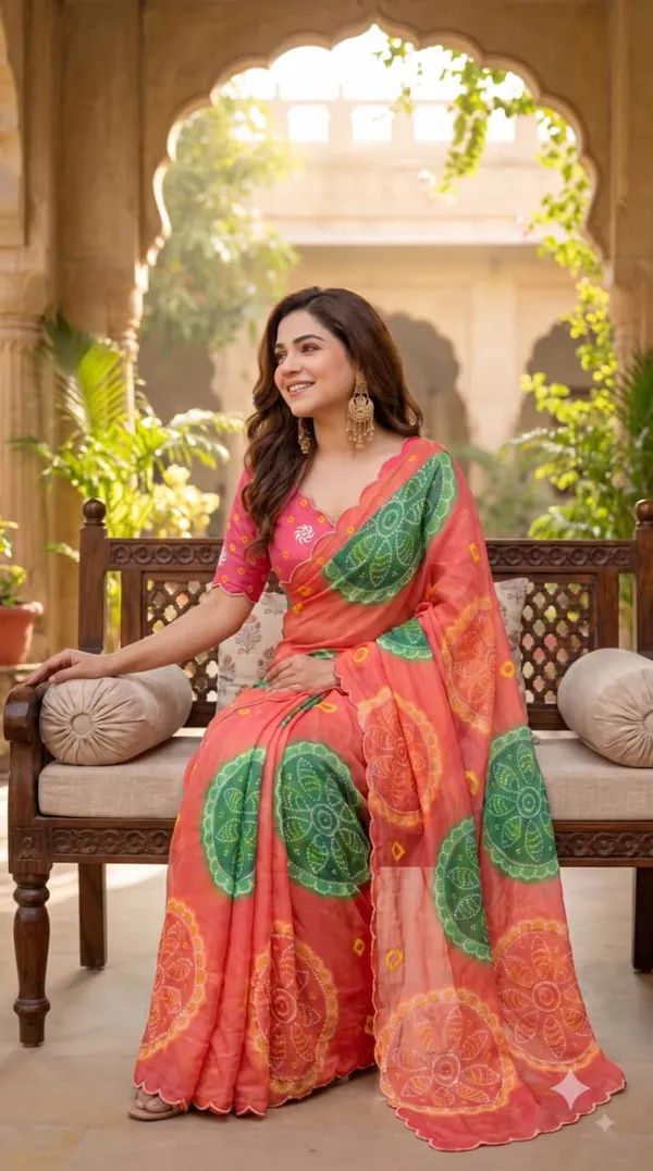 Coral_Bandhani_Print_Cutdana_Handwork_Chiffon_Saree