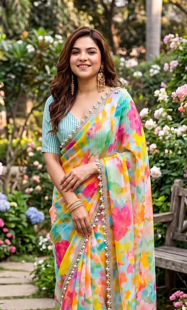 Coral_Rose_Garden_Digital_Print_Handwork_Saree_With_Heavy_Border_&_Blouse_Piece