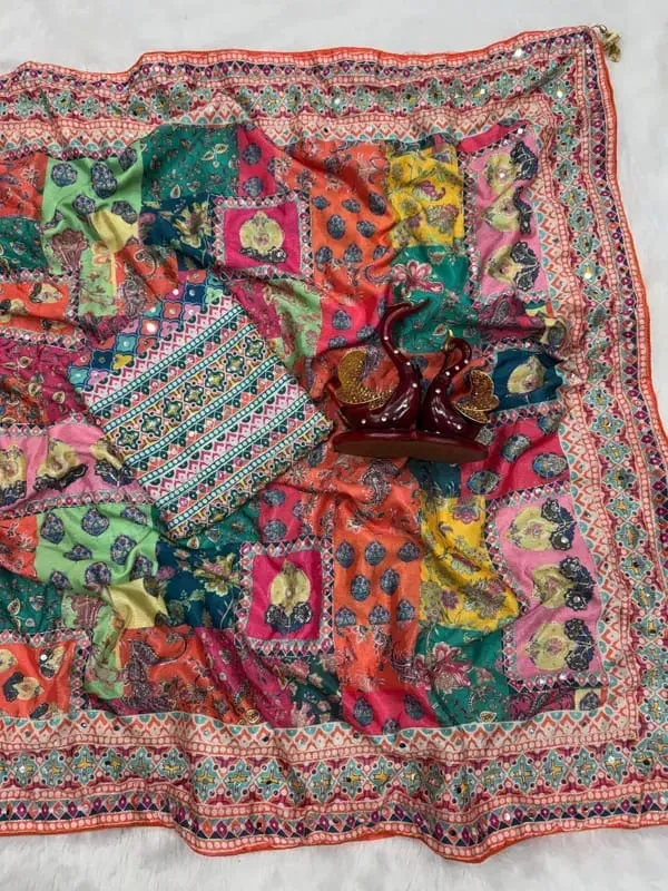 Rajwadi_Patchwork_Chinnon_Silk_Saree_with_Hand_work_&_Blouse_Piece